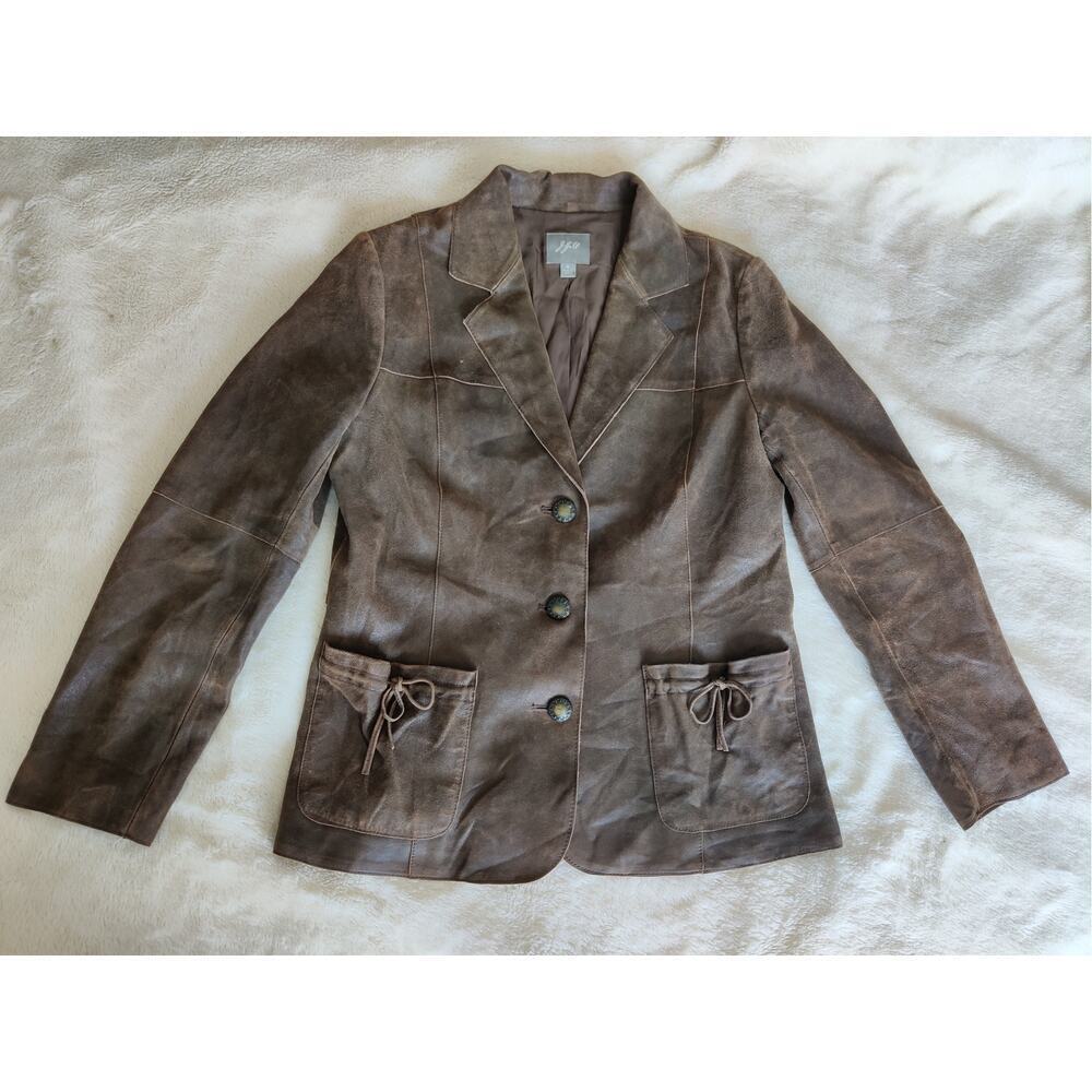 J.‎ Jill Women's Genuine Leather Jacket Brown Size S Distressed